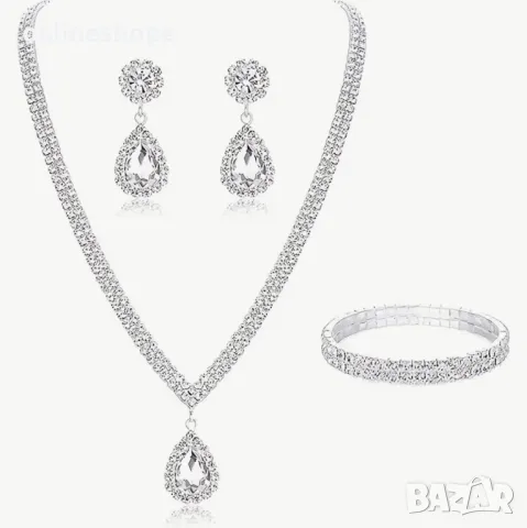 Луксозен комплект бижута с кристали 4 части – колие, обеци и гривна, снимка 2 - Бижутерийни комплекти - 49666503