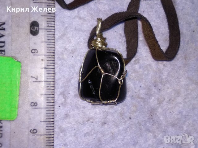 КРАСИВ ВИНТИДЖ - АРТ МЕДАЛЬОН НАТУРАЛЕН КАМЪК ЧЕРЕН АХАТ с ШНУРЧЕ от ВЕЛУР 21268, снимка 11 - Колиета, медальони, синджири - 41483291