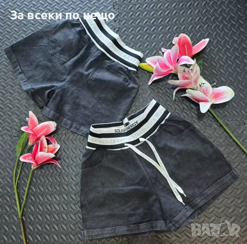 Дамски Меки Дънкови Къси Панталони С Апликация От Камъчета И Връзки Код VL-78