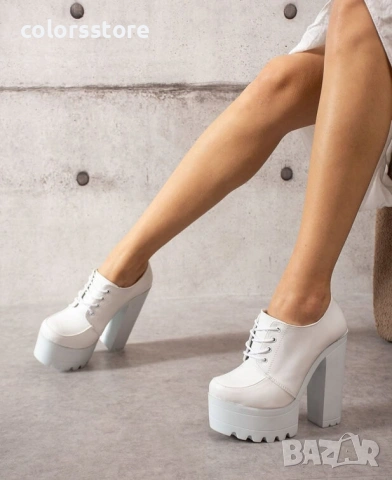 Обувки на ток - бяла кожа - FB10