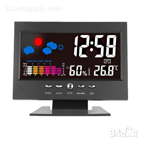 Електронна метеостанция с LED часовник дигитален термометър влагомер гласов контрол на батерии, снимка 6 - Други - 53109055