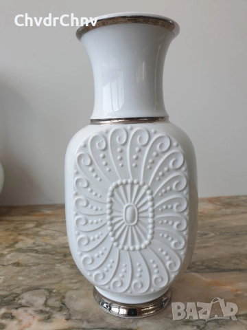 3бр вази Royal KPM 18-20-21см/КПМ Бавария стара немска порцеланова ваза/кобалт-цветя-злато-сребро, снимка 16 - Вази - 48897861