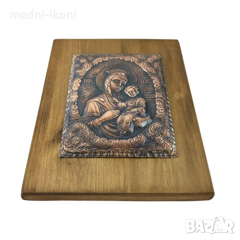 МЕДНА ИКОНА СВЕТА БОГОРОДИЦА ПЪТЕВОДИТЕЛКА, снимка 3 - Икони - 53710847