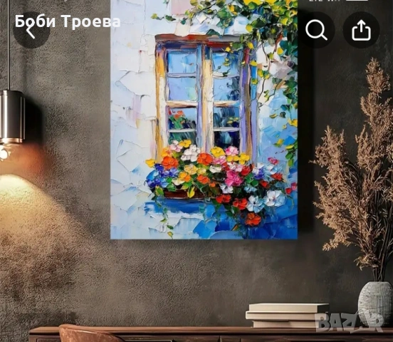 Модерна винтажна цветна картина с кошница с цветя, снимка 4 - Картини - 53019628