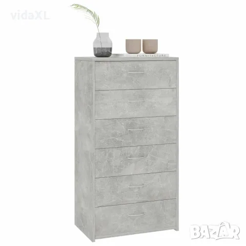 vidaXL Бюфет с 6 чекмеджета, бетонно сив, 50x34x96 см, инженерно дърво, снимка 3 - Бюфети - 56147766