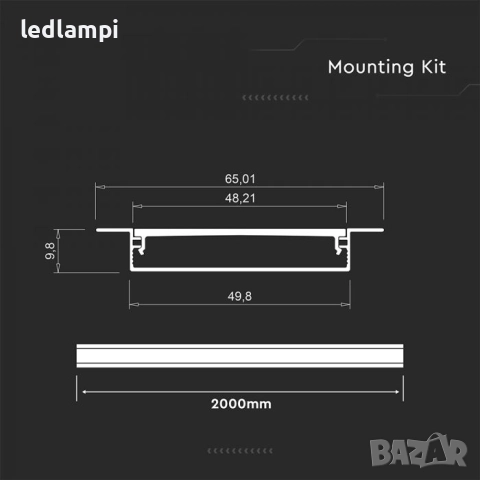 Алуминиев Профил За Вграждане 2000х50x10mm Плитък, снимка 2 - Лед осветление - 52379520