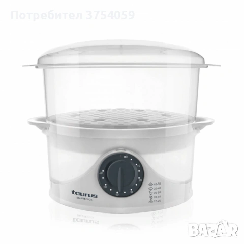 Уред за готвене на пара Taurus Salutecook 800W, 6 л, таймер 60 мин, 2 съда за готвене, съд за бял ор, снимка 3 - Други - 53179786