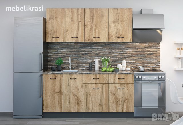 Модулна кухня Верона 14 - плавно затваряне, 180 см, Дъб вотан/Антрацит