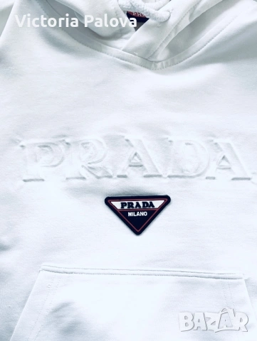Детско худи с качулка PRADA оригинал  унисекс – бяло, за 3-4 години 