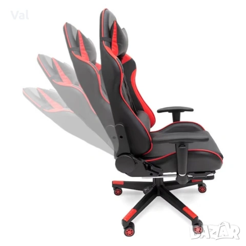 Ергономичен геймърски стол с функция за масаж и подложка за крака - червен, снимка 7 - Столове за офис - 53642002