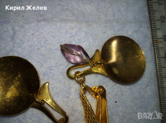СТАРИ ПОЗЛАТЕНИ РЕТРО КЛИПС ОБЕЦИ от БЛАГОРОДНА СТОМАНА КРИСТАЛ / АМЕТИСТ 38833, снимка 2 - Обеци - 42117521