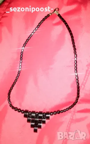 💜Дамски стилен комплект пръстен и колие в черно от сребро и хематит💜, снимка 3 - Бижутерийни комплекти - 50036401