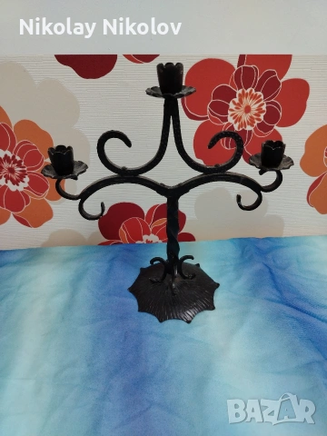 троен свещник ковано желязо , снимка 5 - Антикварни и старинни предмети - 53144140
