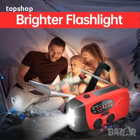 Чисто ново соларно ръчно радио за аварийни ситуации с манивела, преносимо радио NOAA/AM/FM с 3 LED.., снимка 4 - Приемници и антени - 51636400