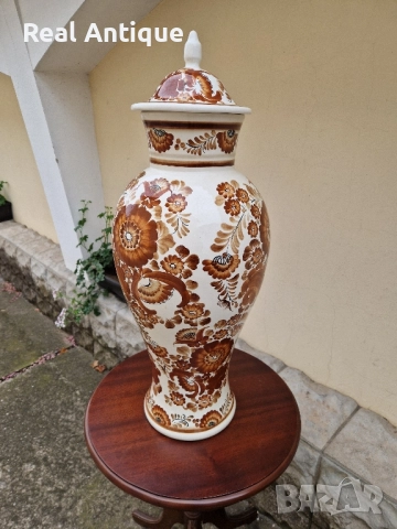 Рядка огромна антикварна колекционерска полска порцеланова ваза с капак , снимка 5 - Вази - 51882478