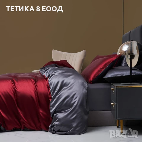 Спален комплект сатен, различни размери, синьо-сив, 2 калъфки за 65х65, снимка 2 - Спално бельо - 51169145