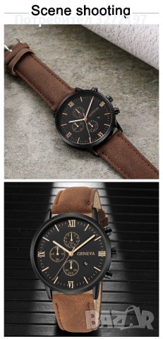 GENEVA - кварцов часовник,дата,кожена каишка, снимка 5 - Мъжки - 41435840