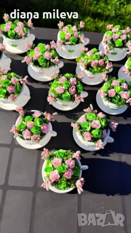 Сладурски чашки с нежни цветлета в зелено и розово!!, снимка 13 - Декорация за дома - 52069049