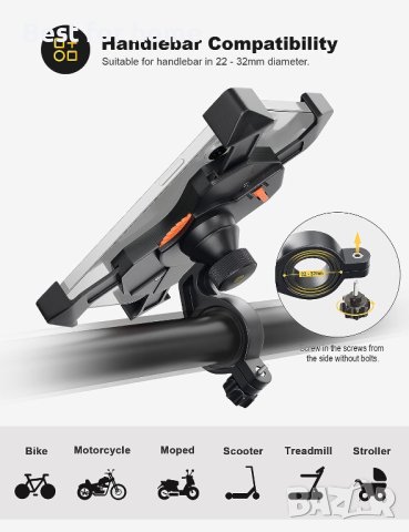 Grefay Държач за телефон за велосипед, Кормило за мотоциклет, за скутер,с въртене на 360° за 3,5-6,5, снимка 2 - Друга електроника - 42399395