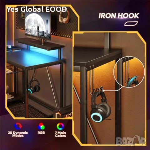 Bestier L-образно бюро с LED и контакти, снимка 6 - Бюра - 53799380