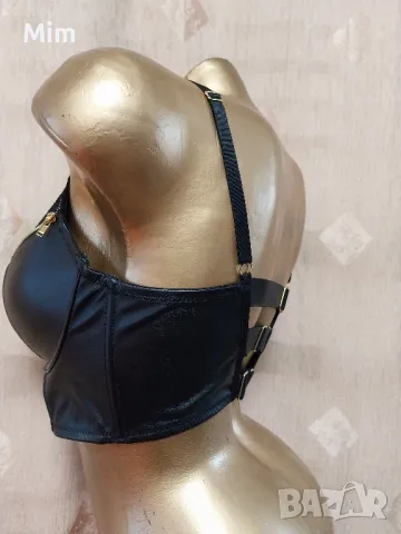 75 C Черен сутиен от еко кожа и дантела , снимка 3 - Бельо - 50028475