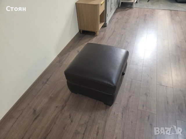 Кафява кожена табуретка с функция ракла, снимка 4 - Дивани и мека мебел - 53739881