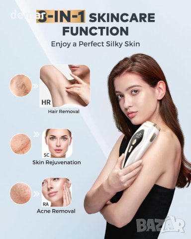 Лазерна епилация Hikyskin с охлаждане за цялото тяло, 9 нива, бял, снимка 8 - Други - 44383605