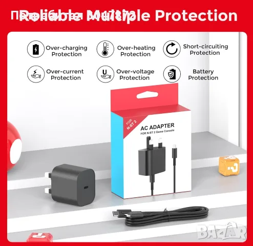 60W Fast Charger USB-C Универсално зарядно с адаптер - Nintendo Switch 2/ Switch1/ Steam Deck – НОВО, снимка 3 - Оригинални зарядни - 55768604