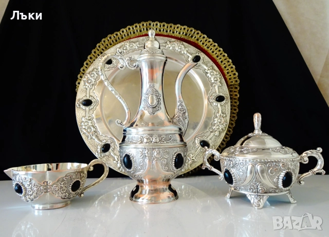 Посребрена медна кана за кафе,вино,рози,оникс. , снимка 8 - Антикварни и старинни предмети - 51780757