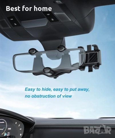  360° въртящ се държач за телефон за кола с огледало, снимка 2 - Друга електроника - 51595034