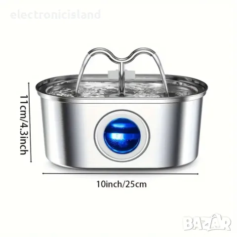 Автоматичен диспенсер поилка фонтан за животни, 3.2 л, неръждаема стомана, прозорец ниво на водата, снимка 2 - Други стоки за животни - 48030560