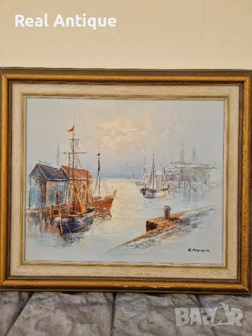 Майсторска антикварна авторска картина масло върху платно , снимка 3 - Картини - 47671747