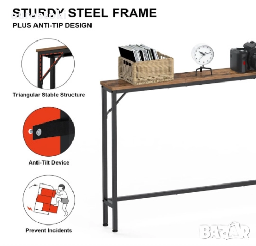 Конзолна маса VEDECASA с 2 зарядни станции, тънка конзолна маса за диван, спалня, коридор, индустриа, снимка 3 - Маси - 52777202