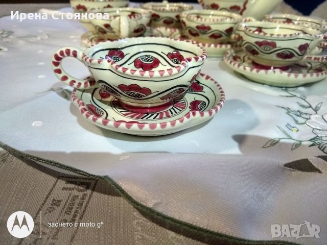 Италиански ръчно рисуван керамичен сервиз за кафе S.C.O Orvieto Italy. Интересен разчупен дизайн., снимка 13 - Антикварни и старинни предмети - 34663467