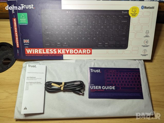 Bluetooth клавиатура Trust Lyra Multi-Device, акумулаторна батерия, снимка 11 - Клавиатури и мишки - 44322157