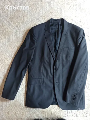 Мъжки костюм Sergio Barone от три части с фино каре в тъмносив цвят, снимка 3 - Костюми - 50074632