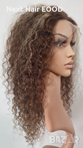Естествена афро къдрава перука от 100% човешка коса - кафява с руси кичури, 13x4 дантела, снимка 5 - Аксесоари за коса - 53294521