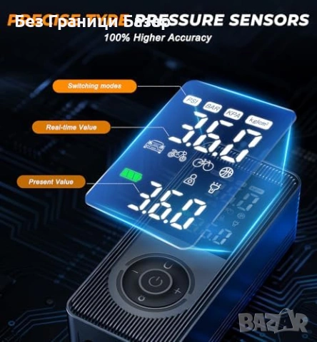 Нов Преносим авто компресор 12V/Безжичен 150 PSI манометър LCD Помпа, снимка 7 - Друга електроника - 53685993