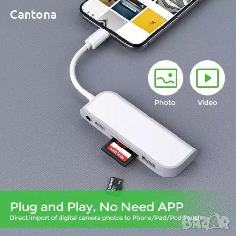 Lightning към SD/TF, 3,5 mm, USB 3.0 порт, двупосочен трансфер на данни, PD Charging, снимка 7 - Аксесоари за Apple - 40102987