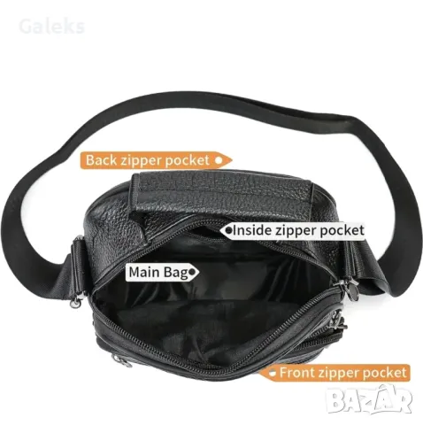 Мъжка класическа и компактна кожена чантичка NIUCUNZH*/Черна естествена кожа!, снимка 9 - Чанти - 50289848