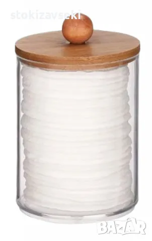 Стилен прозрачен контейнер за съхранение с бамбуков капак, снимка 1