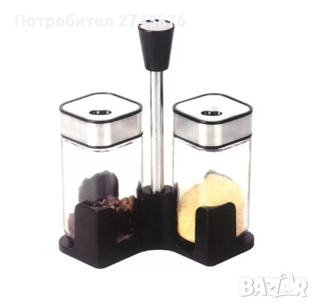КОМПЛЕКТ СТЪКЛЕНИ СОЛНИЧКИ НА СТОЙКА,ИНОКСОВ КАПАК, снимка 1
