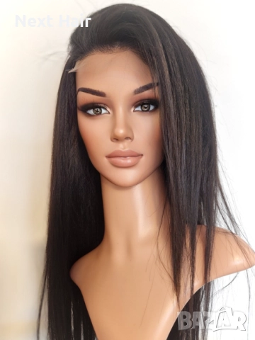 Черна перука от микс естествен косъм и примеси 70 см с Lace 4×4, снимка 11 - Аксесоари за коса - 52018574