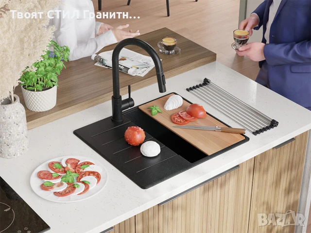 Графит кухненска гранитна мивка Копенхаген 40 Top 550 x 500 мм, снимка 3 - Мивки - 51015691
