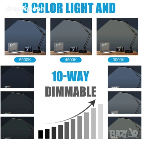 4441 Универсална LED лампа 2-в-1: Със стойка и щипка за всяко бюро, шкаф или легло, снимка 7 - Настолни лампи - 53636319