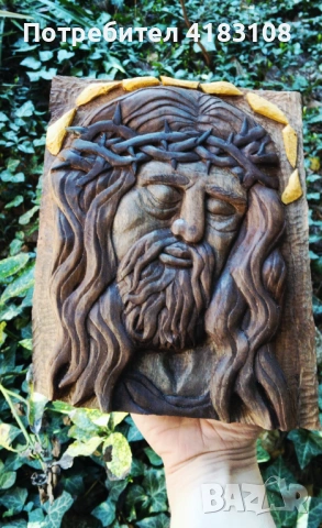 Икона Исус Христос - ръчна дърворезба, снимка 3 - Икони - 53865553