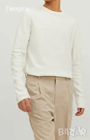 Млечно бял памучен пуловер JACK & JONES, снимка 2 - Пуловери - 49163290