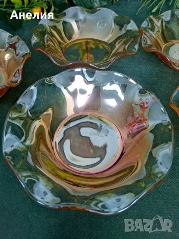 Комплект купички 5 броя и голяма купа карнавално стъкло , снимка 9 - Чинии - 52325185