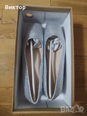 Сребристи меки удобни дамски обувки с нисък ток, снимка 7 - Дамски елегантни обувки - 49368793