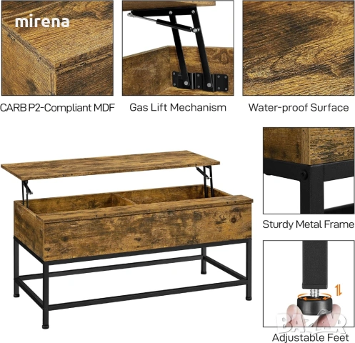 Маса за кафе повдигащ се плот, съхранение странична бюро рустик н141, снимка 8 - Маси - 53837053